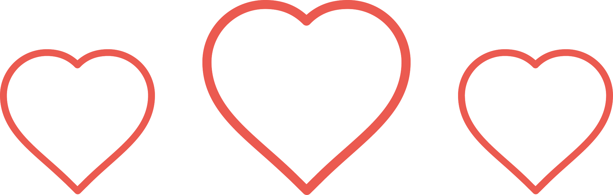 Gestaltungselement auf dem die Kontur von drei roten Herzen dargestellt wird.