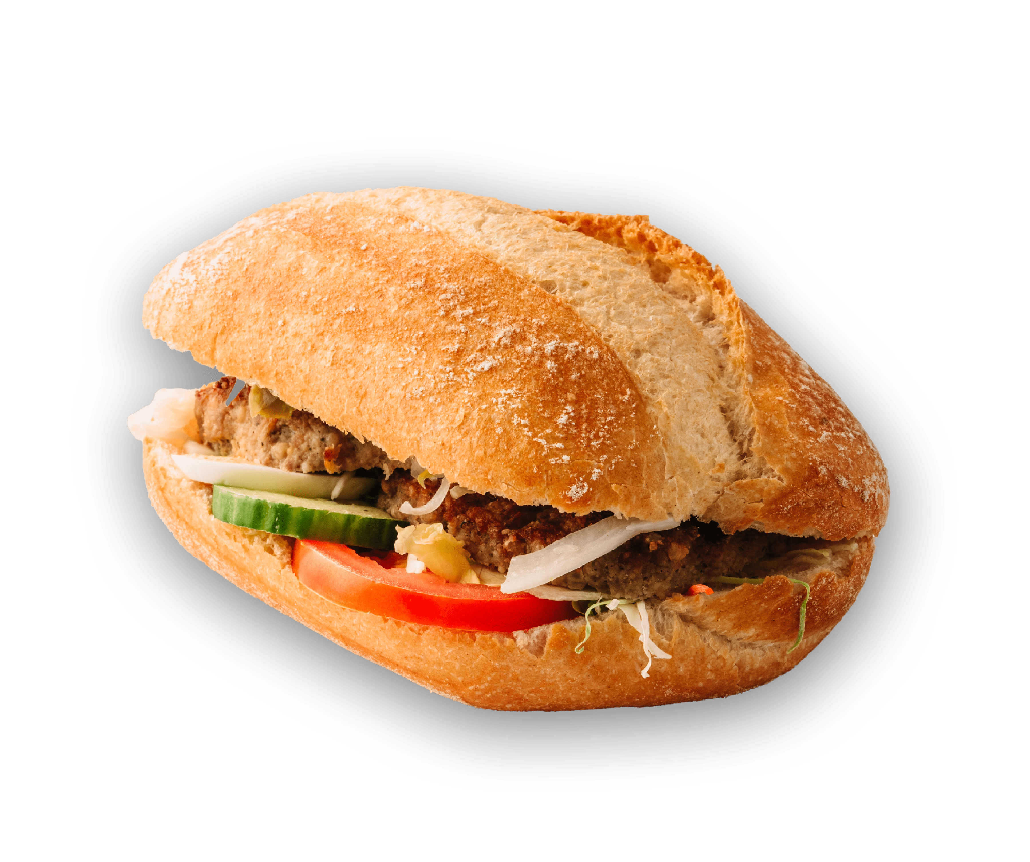 Bild eines Scheffels Krusti mit einer Frikadelle belegt