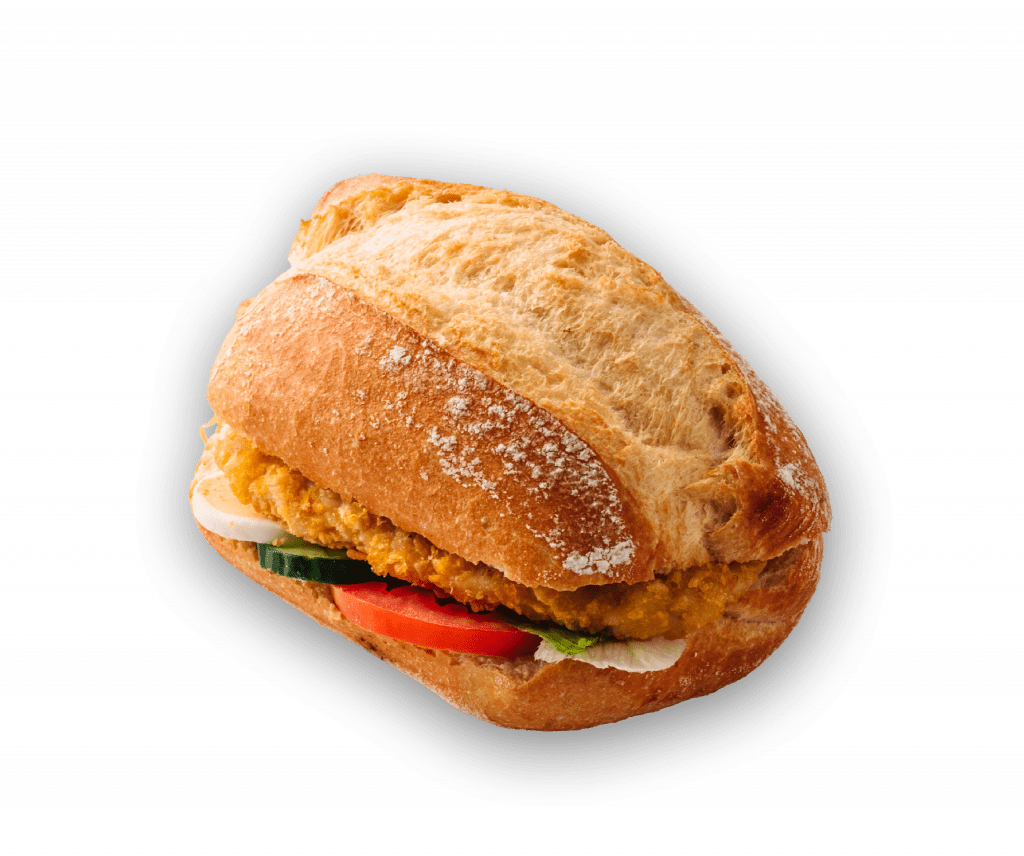 Bild eines Scheffels Krusti mit Hähnchen belegt