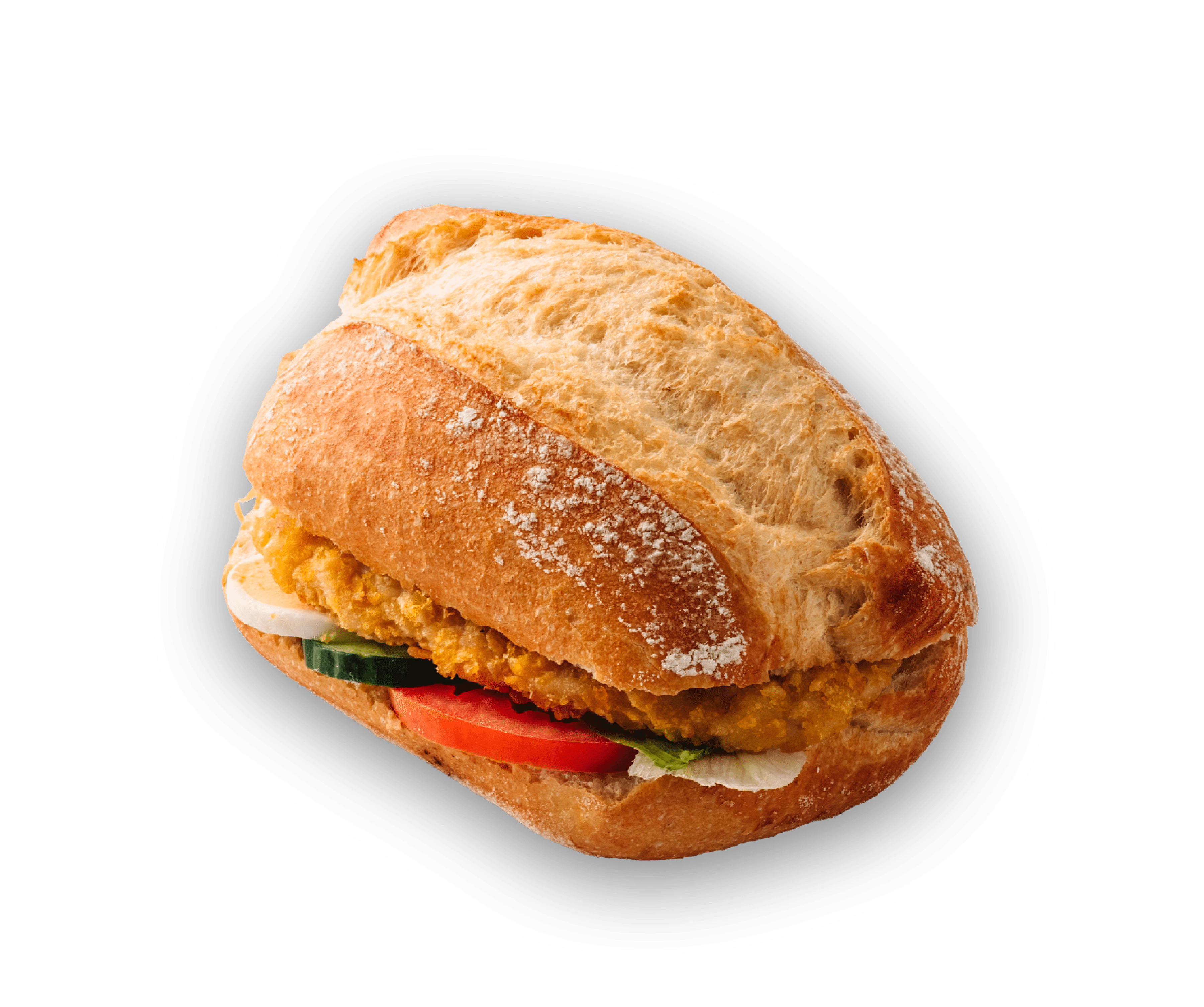 Bild eines Scheffels Krusti mit Hähnchen belegt